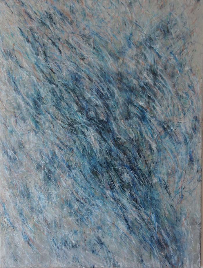 Gris bleu 2017, acrylic, pastel, charcoal, on Japanese paper, mounted on canvas, 60 x 120 cm. 